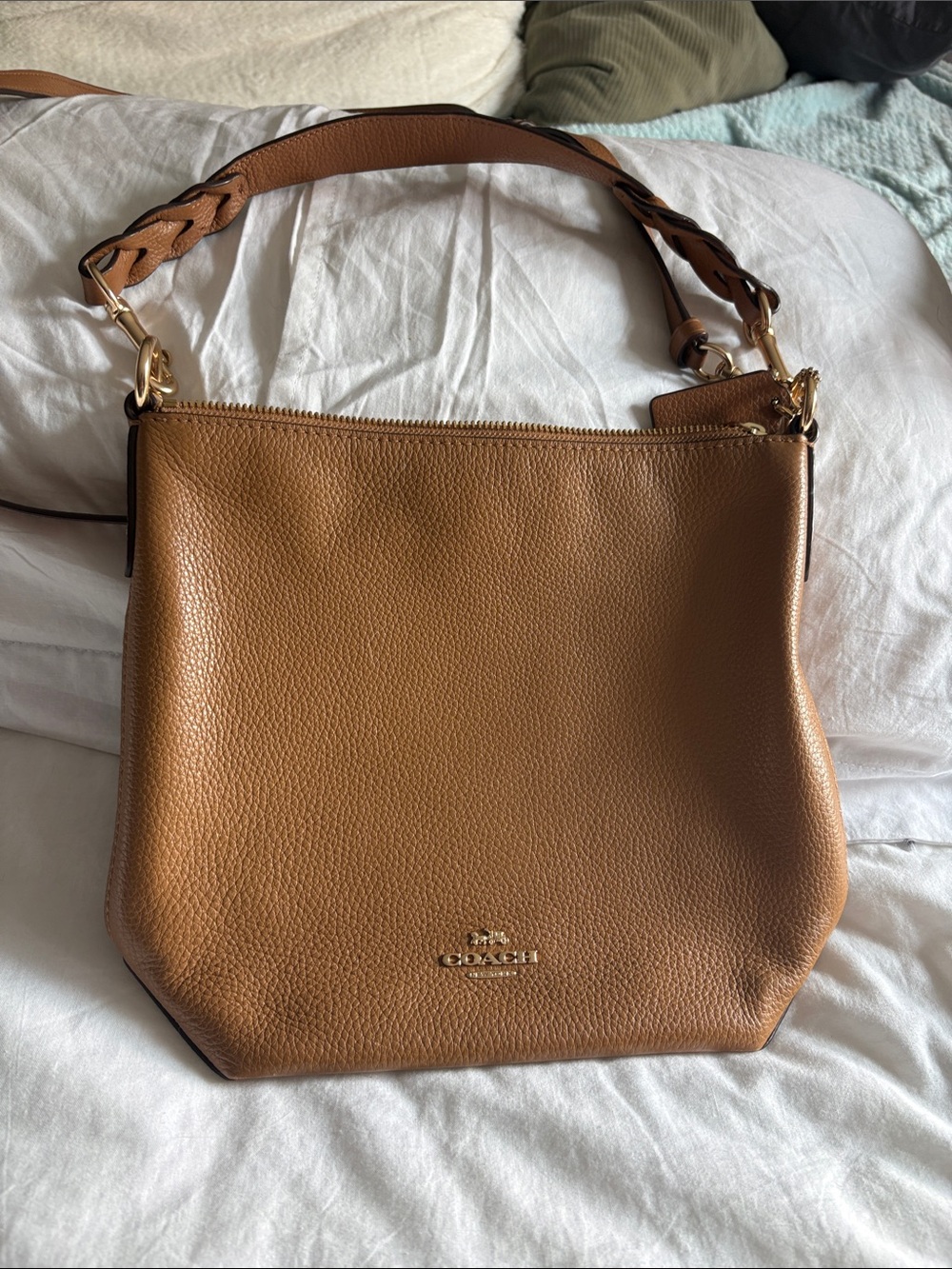 Coach Pebbled Leather Hobo in Tan